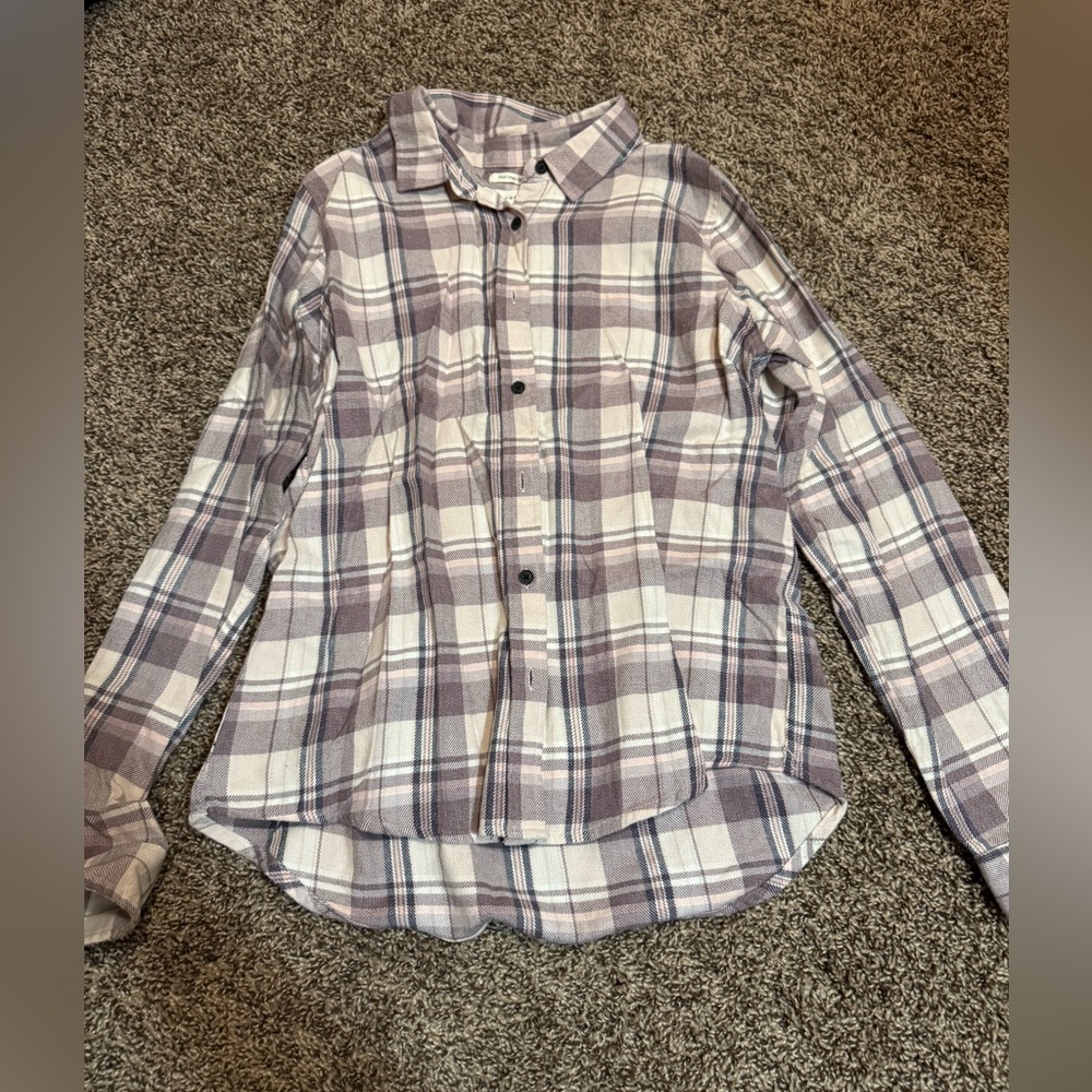 Thread & Supply Beige and light purple  Plaid Shirt